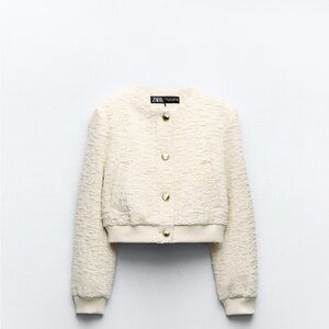 Zara cream textured weave bomber